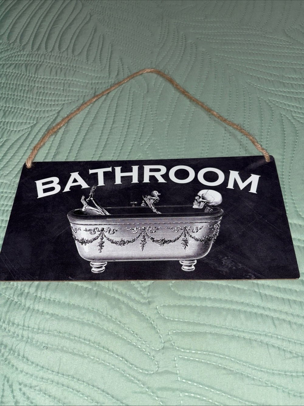Hanging Bathroom Wood Sign Decor, Guest Skelton Bathtub Wall Gothic Halloween